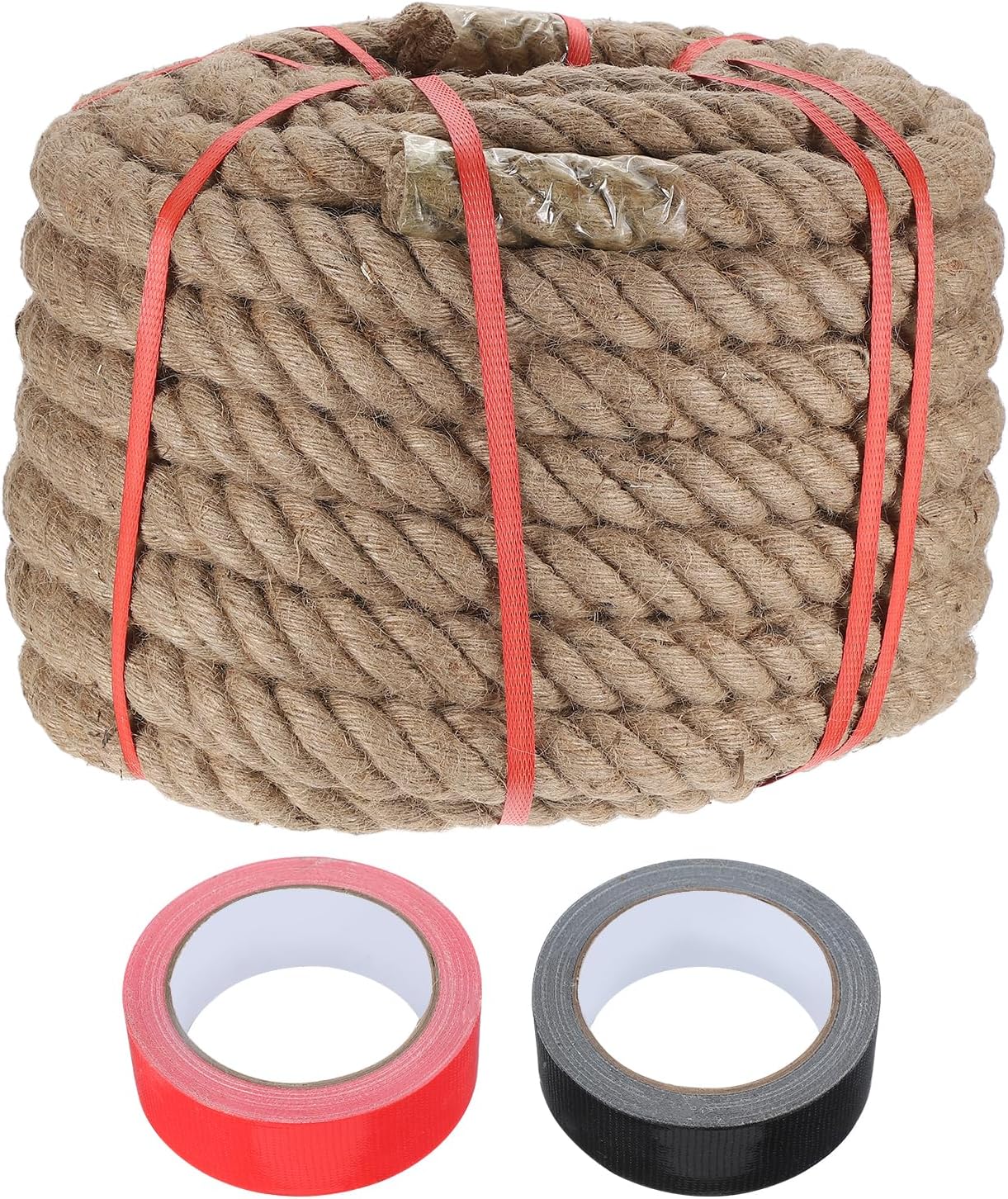 MECCANIXITY Jute Rope 1.5 Inch x 75ft, Thick Twine Rope Ropes Braided Jute Twine Natural Brown Burlap Cord String Heavy Twisted with Tapes for Decorative Crafts Railing Swing Tug of War-VerdiqueGarden