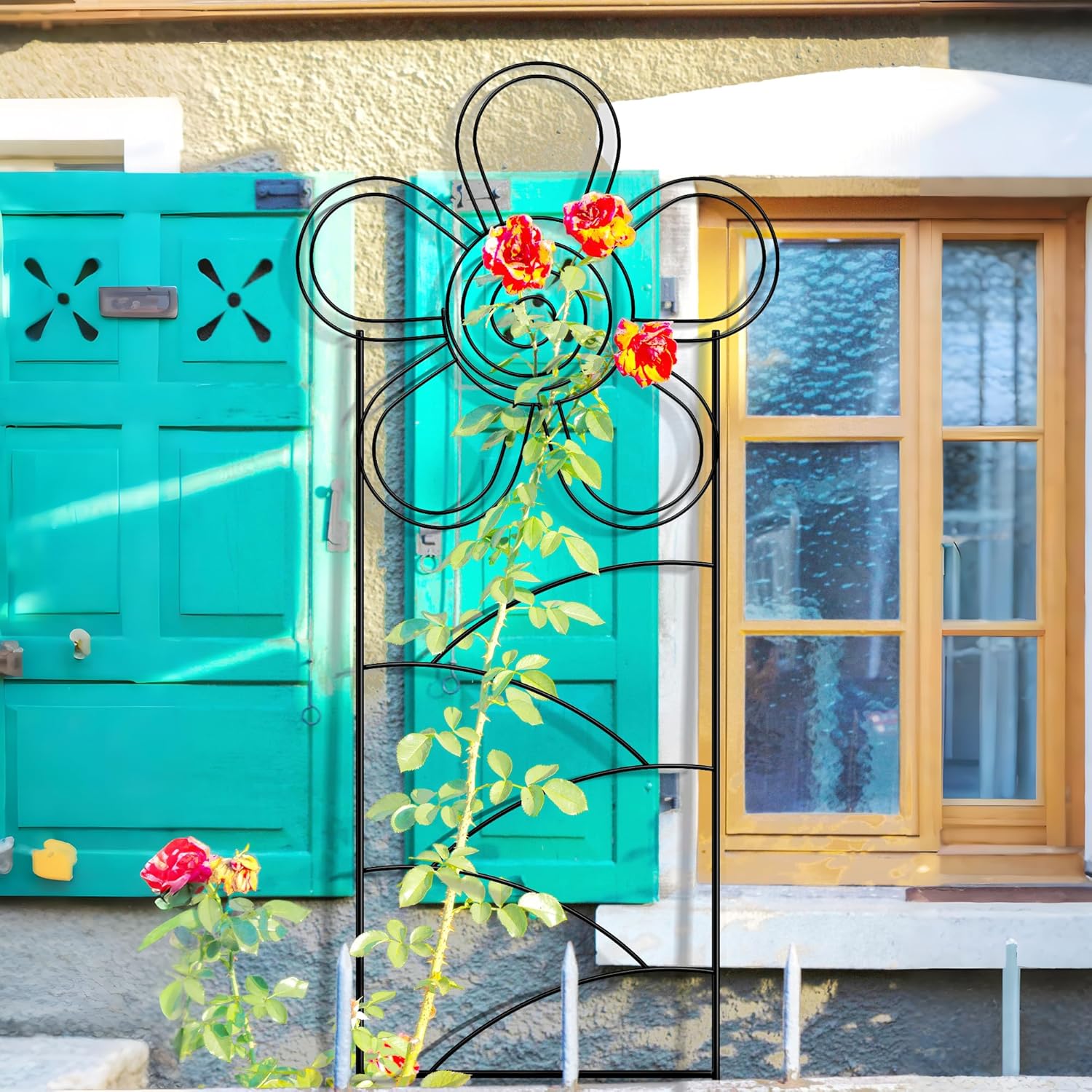 Arifaro Metal Garden Trellis 56″High (Pack of 4) Plant Trellis for Climbing Plants, Outdoor/Indoor Sturdy Plant Trellis for Climbing Vines, Flowers & Garden Plants (Floral)-VerdiqueGarden