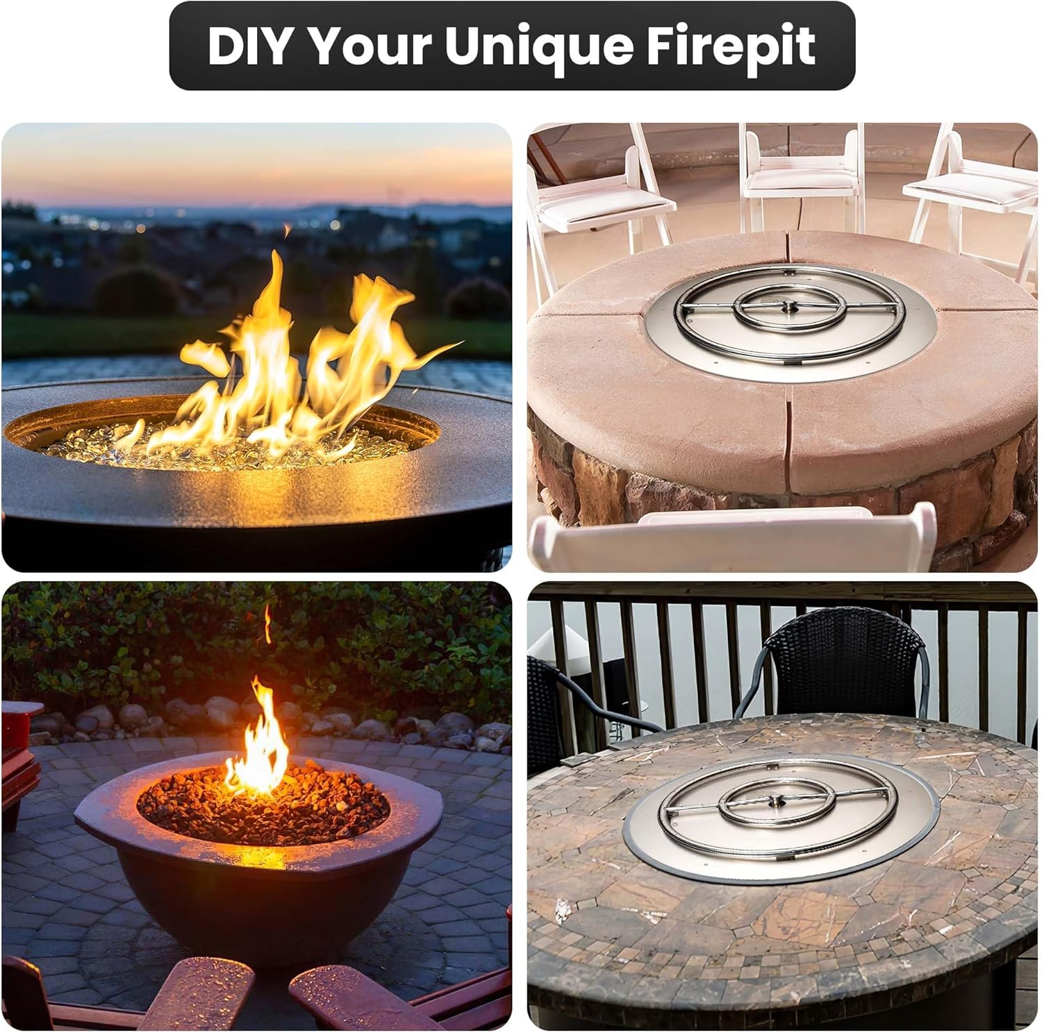 Fire Pit Burner Pan & Ring - Works with Liquid Propane - Stainless Steel Fire Pit Burner Kit 22-Inch Pan, 18-Inch Ring - 150,000 BTU Max-VerdiqueGarden
