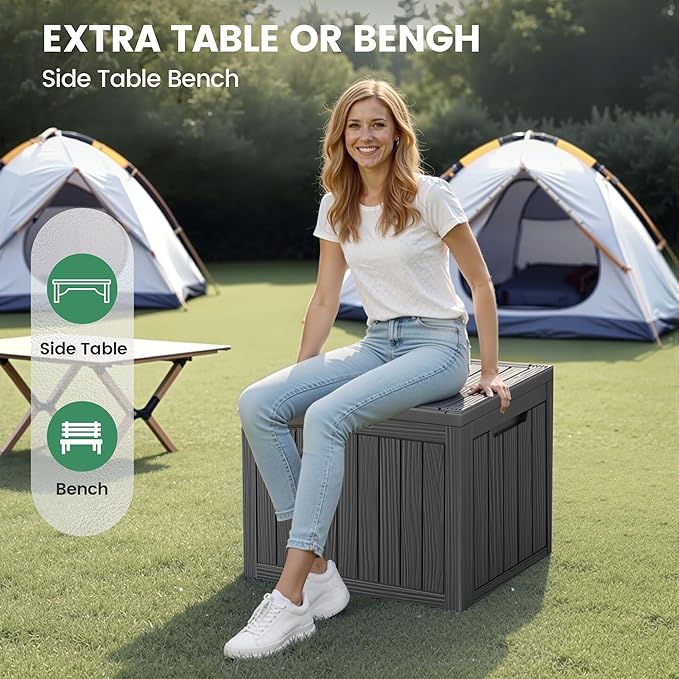 45 Outdoor Storage Box, Waterproof Resin Deck Box with Side Handles, Lockable Outdoor Bench for Indoor & Outdoor Use, Storage Bin for Patio Cushions, Garden Tools, Package Delivery, Black-VerdiqueGarden