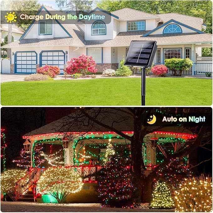 2 Pack 200 LED Solar Christmas Lights Outdoor Waterproof, Solar String Lights for Outside, Solar Outdoor String Light with 8 Lighting Modes for Xmas Tree Wedding Party Yard Decorations (Red and Green)-VerdiqueGarden