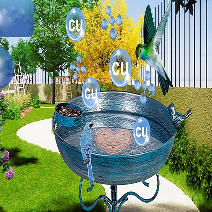 1-Pack 99.99% Pure Copper Bird Bath Purification Disk,Copper Disc with Stable Triple-Point Support,Fits All Outdoor Bird Baths(Heart-Shaped)-VerdiqueGarden