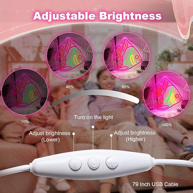Fish Neon Sign Colorful Fat Headed Fish Neon Light Dimmable LED Neon Light for Wall Decor USB Powered Animal Light Up Sign for Bedroom Ocean Museum Boys And Girls Gifts-VerdiqueGarden