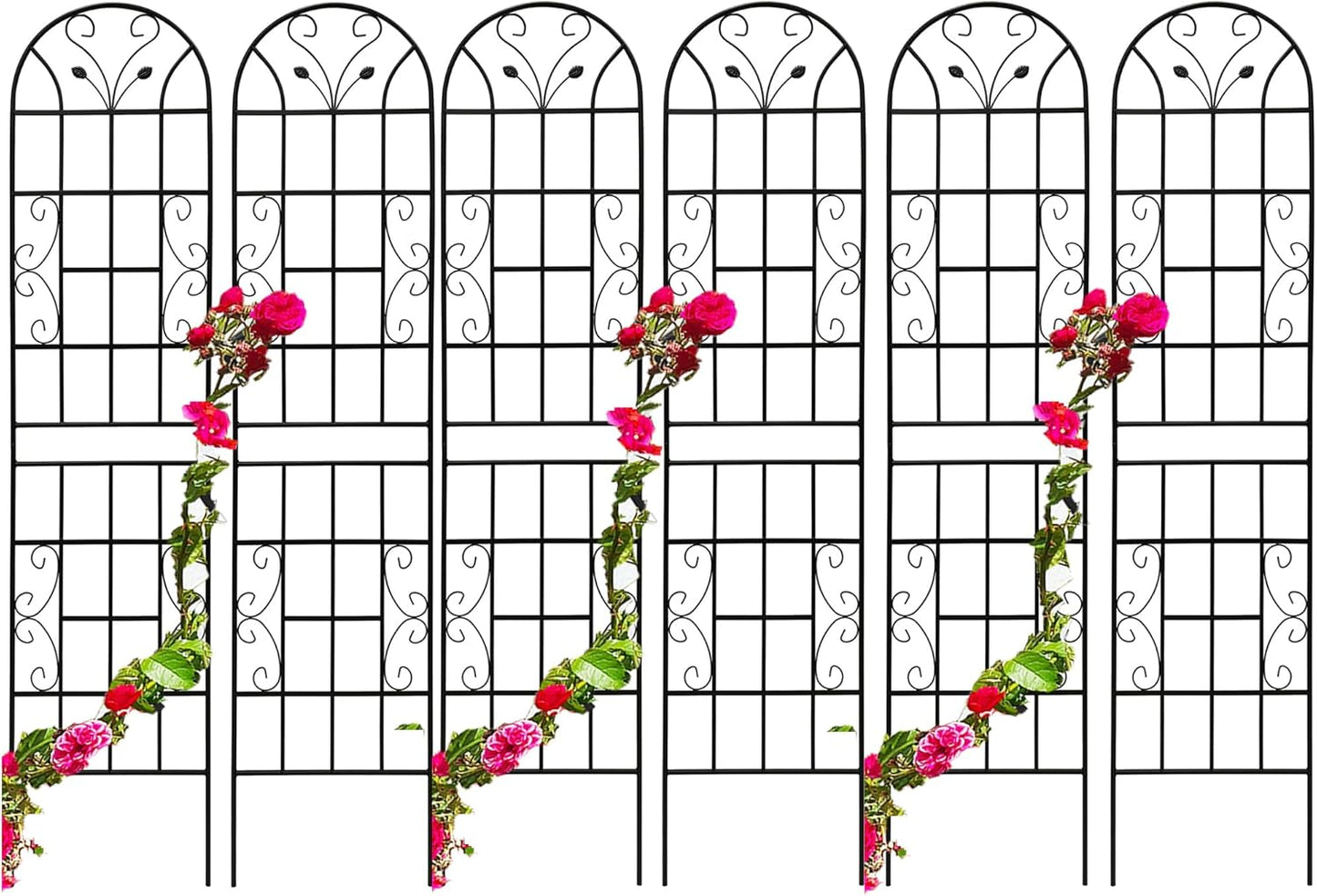 6 Pack Metal Garden Trellis 86.7" Tall Outdoor Climbing Plant Support for Roses, Flowers, Rustproof Durable Black Galvanized Tube, Lawn Garden Fence Decor Screen, 86.7" H-VerdiqueGarden