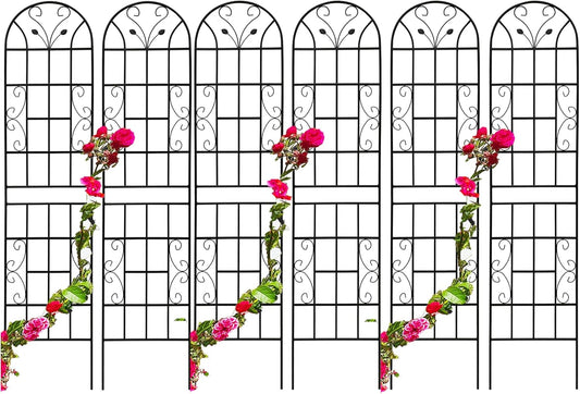 6 Pack Metal Garden Trellis 86.7" Tall Outdoor Climbing Plant Support for Roses, Flowers, Rustproof Durable Black Galvanized Tube, Lawn Garden Fence Decor Screen, 86.7" H-VerdiqueGarden