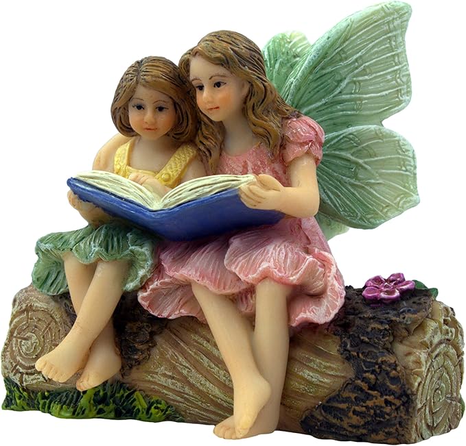 Fairies for Fairy Garden, Fairy Garden Accessories for a Garden - Garden Fairies for a Miniature Fairy Garden - Cute Fairy Garden Fairies, Sitting Sister Fairies-VerdiqueGarden