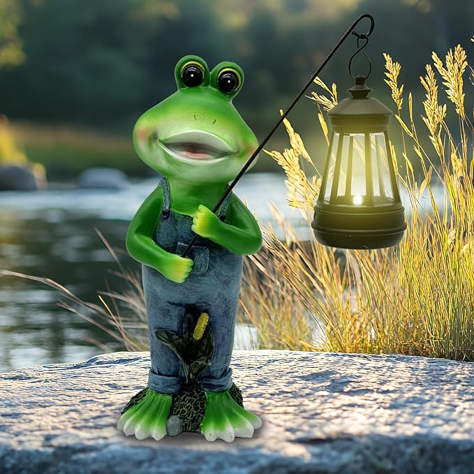 Solar Lantern Garden Statues Decor, Outdoor Frog Figurine Lights for Yard Patio Decoration - Unique Christmas Housewarming Gift for Grandma Wowen Mom-VerdiqueGarden