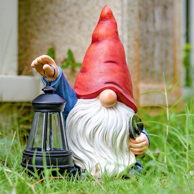 Garden Gnome Outdoor Decoration with Shovel Solar Gnomes Statue with Lantern LED Lights,Terrace Courtyard Lawn Patio Porch Decoration Christmas Housewarming Gift for Woman Mom-VerdiqueGarden