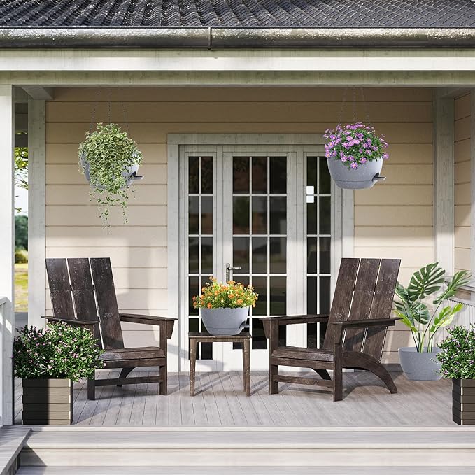 12 Inch Hanging Baskets 2 PC with Chains, Self-Watering Hanging Planters for Indoor Outdoor Plants, Plastic Hanging Flower Pots,Speckled Grey-VerdiqueGarden