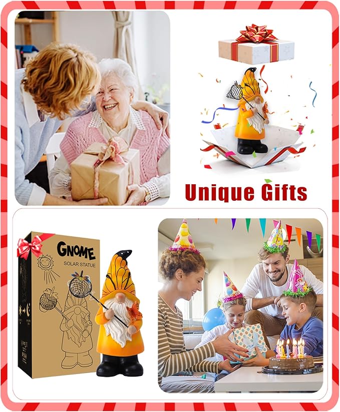 Solar Gnome Outdoor Statues for Garden: Outside Decor with Warm Lights Clearance for Yard Art Lawn Ornaments Porch Patio Balcony - Birthday Gifts for Grandma Mom Women-VerdiqueGarden
