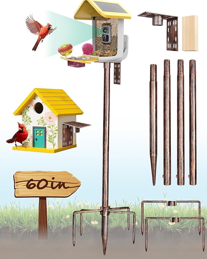 Bird Feeder Pole – 60 Inch Height Bird House Pole with 1-Inch Dia Heavy Duty for Birdfeeders, Feeding Stand with Mount Kit for Outdoor, Slip-Fit Connection, Copper Brushed-VerdiqueGarden