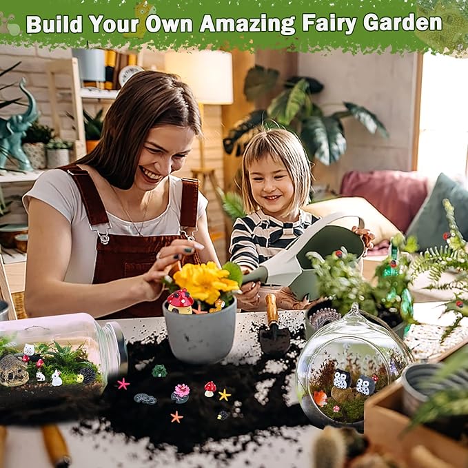 Modacraft 200Pcs Miniature Fairy Garden Accessories Including 100Pcs Fixed Pins, Fairy Garden Kit Fairy House Animal Figurines Mini Landscape for Garden Dollhouse Potted Plant Bonsai Terrarium Décor-VerdiqueGarden