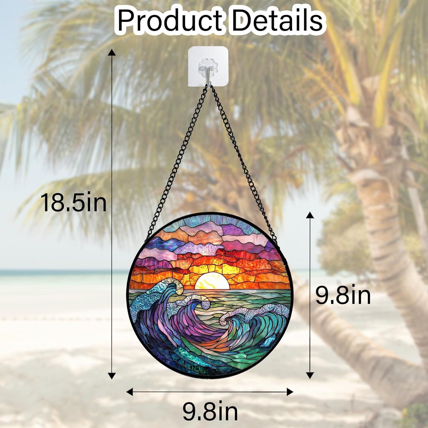Stained Glass Window Hanging, Clouds and Sea Waves Suncatcher Diamond Glass Panel Hangings Scenery Sun Catchers Decor for Birthday for Women, Men, Wife, Aunt, and Mom 9.8 in-VerdiqueGarden