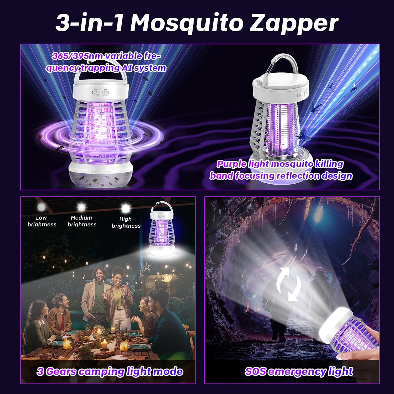 Upgraded Fly Traps,3 in 1 Bug Zapper Outdoor & Indoor, Electric Mosquito Killer Lamp with 2000V Grid & On/Off Switch, Mosquito Traps for Kitchen, Patio, Backyard, and More (White)-VerdiqueGarden