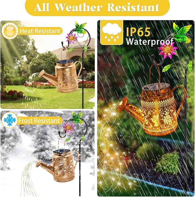 Solar Lanterns Outdoor Waterproof,Hummingbird Watering Can Garden Decor,Hanging Solar Path Lights Yard Art,Outside Patio Decorations Gardening Birthday Gifts for Mom Grandma Women with Shepherd Hook-VerdiqueGarden