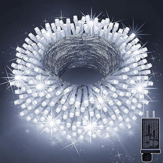 KNONEW 99ft 300 LED Christmas Lights Outdoor String Lights 8 Modes & Memory Fairy Light Plug in Waterproof LED String Lights for Xmas Yard Tree Wedding (Cool White)-VerdiqueGarden