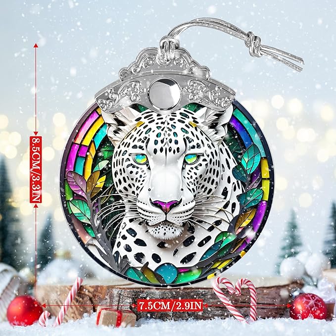Stained Glass Suncatcher, Jocidea Leopard Ornament, Christmas Ornaments, Holidays Ornaments, Christmas Tree Decor, Leopard Decor for Home, Leopard Gifts-VerdiqueGarden