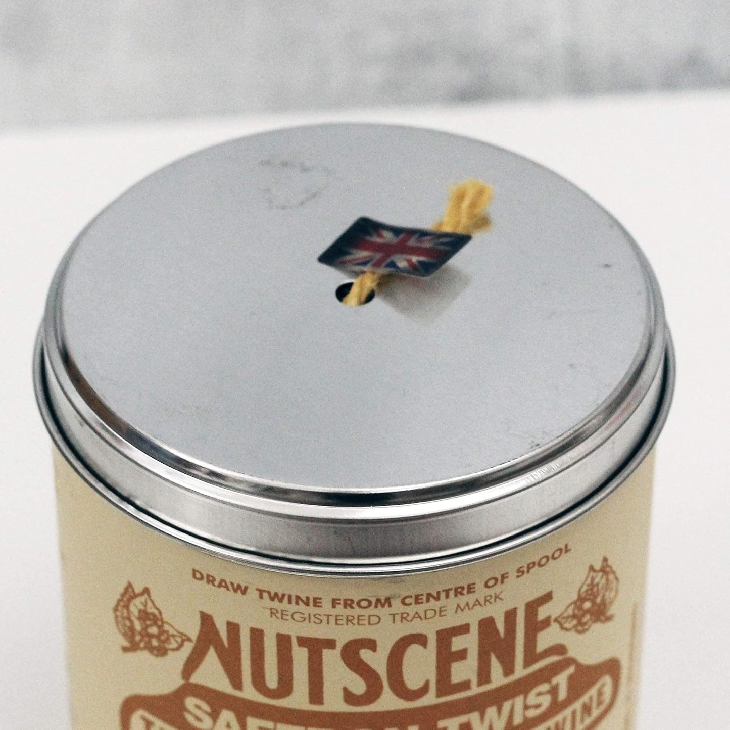 NUTSCENE Iconic Tin (Tin ‘O’ Twine) with Their Heritage Scottish Jute Twine and Hole in Top for Easy Dispensing. 14 Colors to Choose from. 164 Yards. (Saffron)-VerdiqueGarden