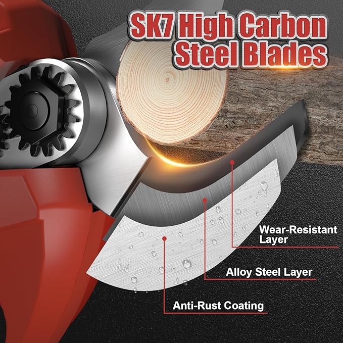 Electric Pruning Shears, 50mm 1.96" Cutting Diameter Cordless Power Pruner with 2Pcs Rechargeable Batteries, Tree Branch Cutter with SK7 High Carbon Steel Blade for Gardening Pruning-VerdiqueGarden