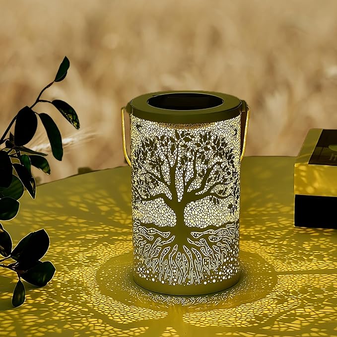 Holiday Decor, The Tree of Life Solar Lantern Outdoor Waterproof, Hanging Solar Light, Weather Resistant, Metal Garden Decor Outdoor, Thanksgiving Christmas Table Decor Indoor, Gifts for Women-VerdiqueGarden