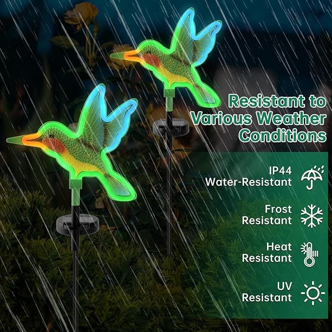 Hummingbird Solar Garden Decor,Hummingbird Outdoor Solar Lights,LED Hummingbirds Light Outside,Solar Garden Lights, Outdoor Decorations for Yard and Patio Pathway Lawn (2 Pack)-VerdiqueGarden