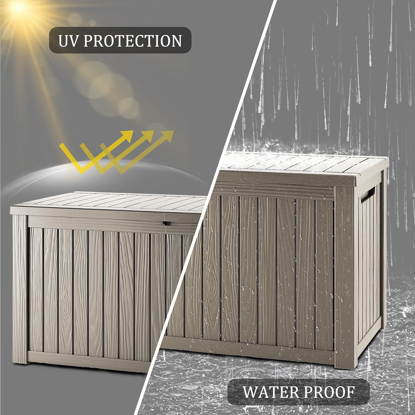 200 Gallon Coffee Resin Deck Box - Rustic Wood-Look, Waterproof & Lockable Outdoor Storage for Garden Tools, Patio Essentials - All-Weather Container for Farmhouse Decks, Backyards-VerdiqueGarden