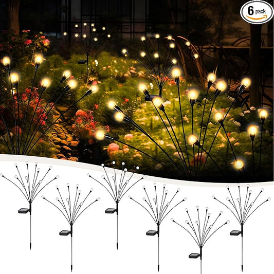 10 LED Solar Garden Lights, 6 Pack Solar Firefly Lights Outdoor Waterproof, Solar Crystal Ball Swaying Lights, Firefly Garden Lights Solar Outdoor (Warm White)-VerdiqueGarden