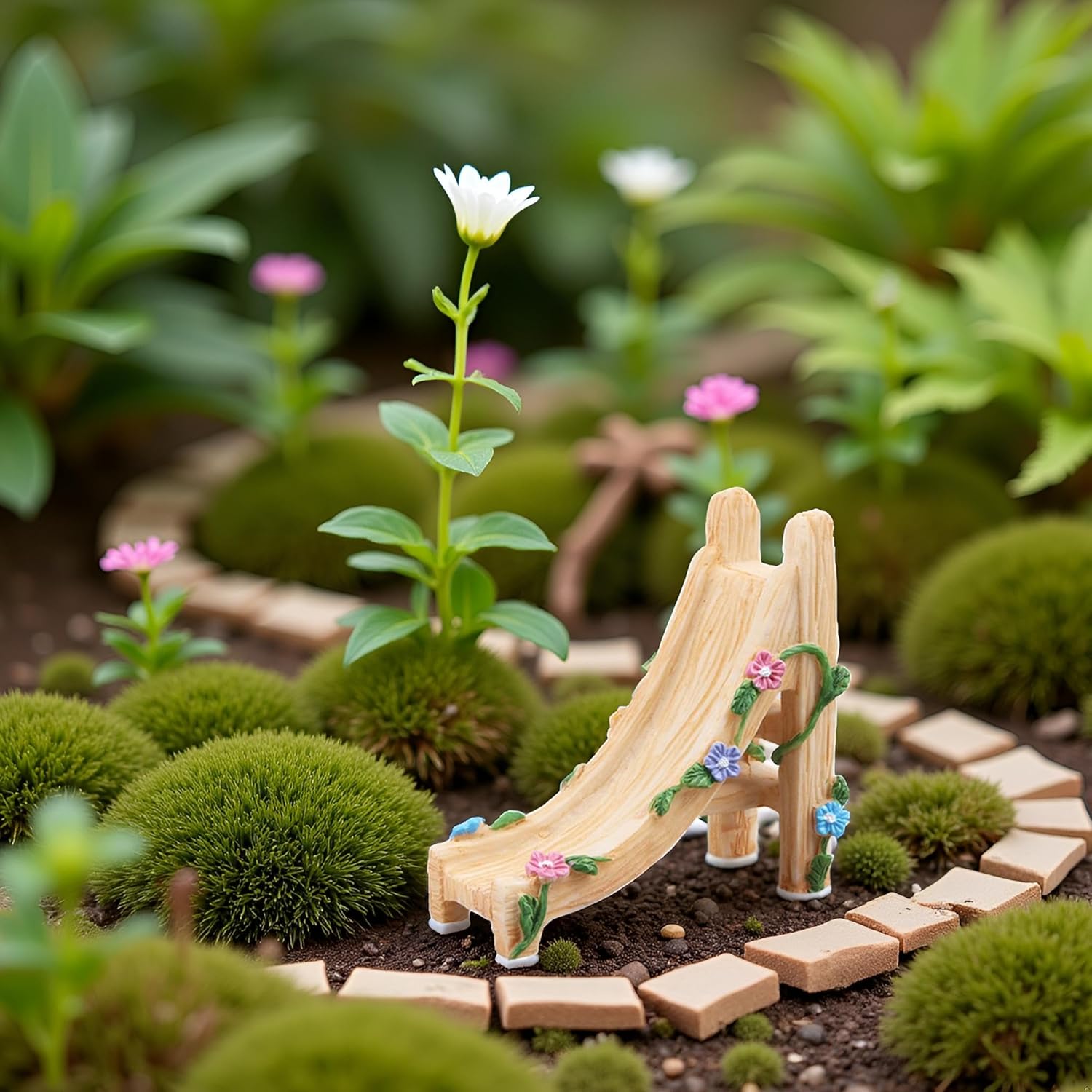Miniature Fairy Garden Accessories, Resin Craft Flower Slide Figurine, 2.8 * 1.4 * 2.8 inches, Decorative Landscape Ornament-VerdiqueGarden
