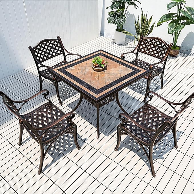 Outdoor Dining Chair Cast Aluminum Patio Chairs Set of 2 All-Weather Patio Dining Chair with Adjustable Feet for Backyard Garden (Die-Casting A Chair)-VerdiqueGarden