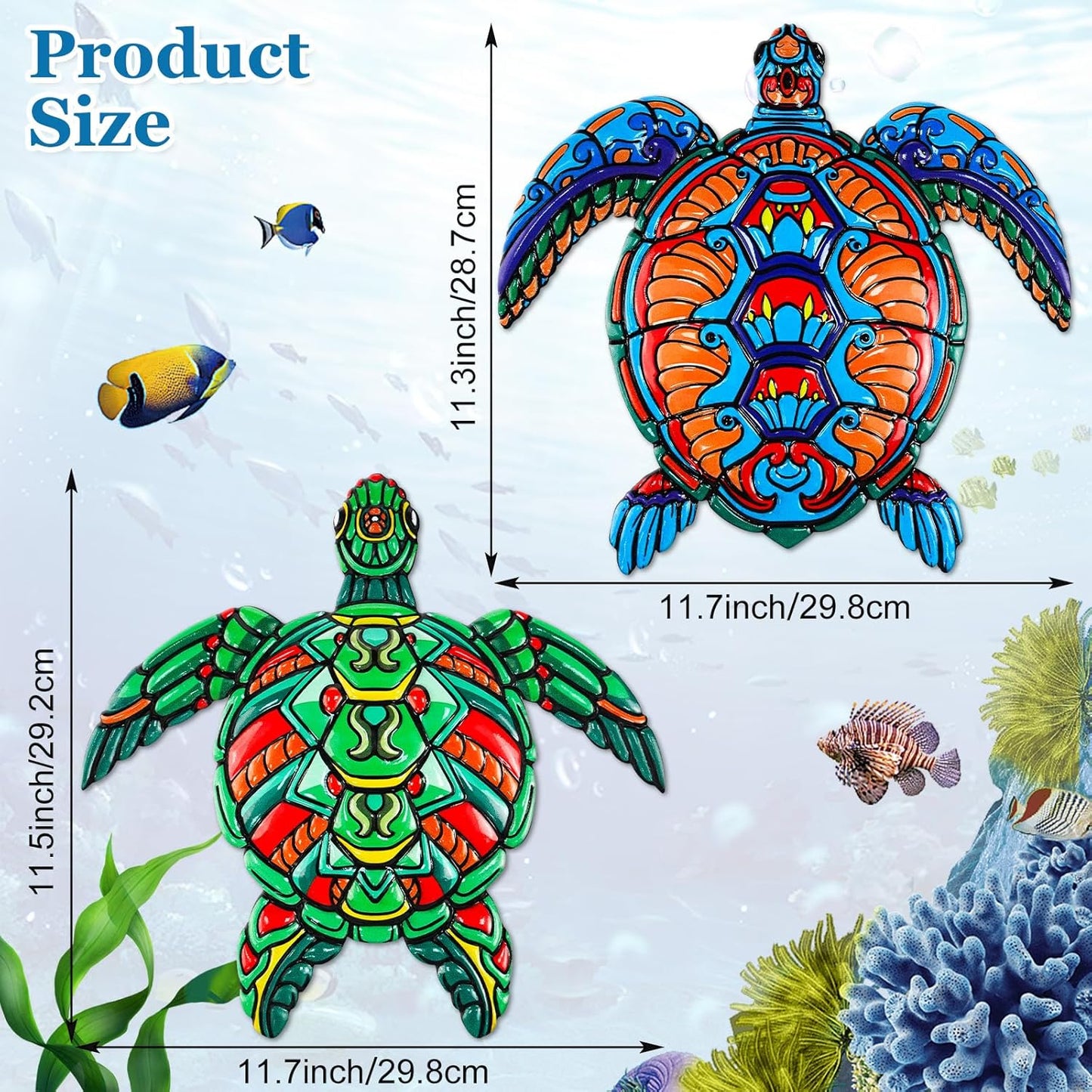 ULENDIS 2 PCS Metal Sea Turtle Wall Art Decor, Ocean Theme Outdoor Wall Decor, Nautical Hanging Decorations for Garden Pool Fence Patio Bathroom Indoor-VerdiqueGarden