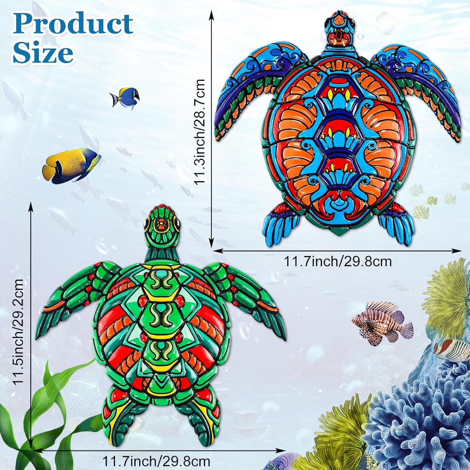 ULENDIS 2 PCS Metal Sea Turtle Wall Art Decor, Ocean Theme Outdoor Wall Decor, Nautical Hanging Decorations for Garden Pool Fence Patio Bathroom Indoor-VerdiqueGarden