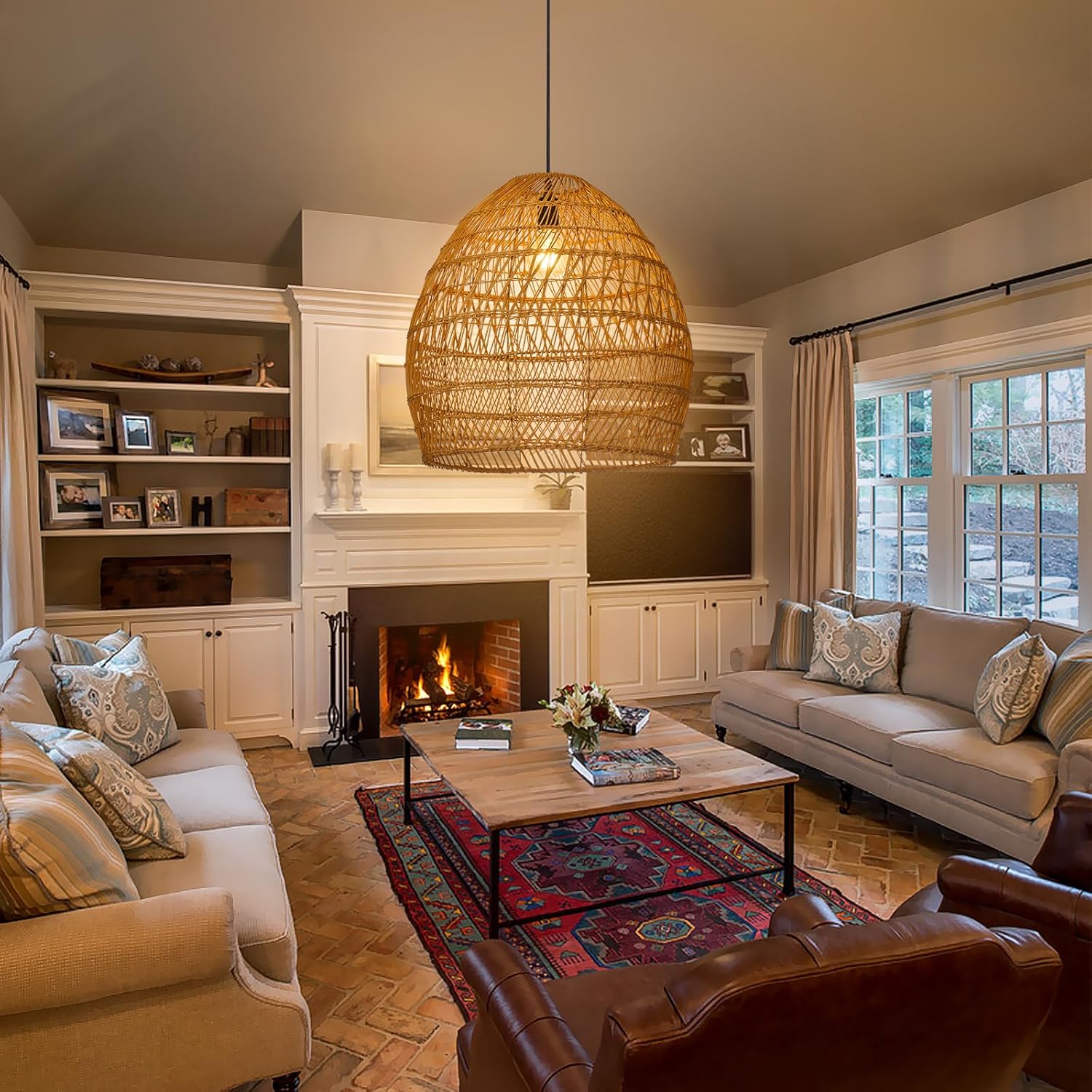 Arturesthome Boho Chandelier Rattan Pendant Light,19.6” Large Wicker Pendant Light Fixtures,Basket Hand Woven Hanging Lamp for Dining Room Living Room Kitchen Foyer-VerdiqueGarden