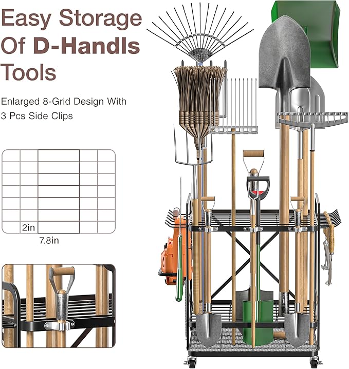 Garden Tool Organizer Outdoor Garage and Shed Tool Storage Yard Tool Holder and Storage Rack Garden Tool Stand for Shed and Garage-VerdiqueGarden