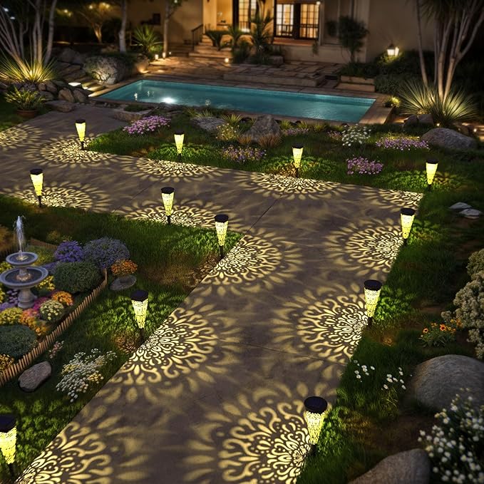 6 Pack Solar Lights Outdoor Garden Decorative Solar Pathway Lights Waterproof Plastic Outside Solar Path Landscape Lights Gardening Gifts for Women Mom Father Backyard Walkway Yard Decor-VerdiqueGarden