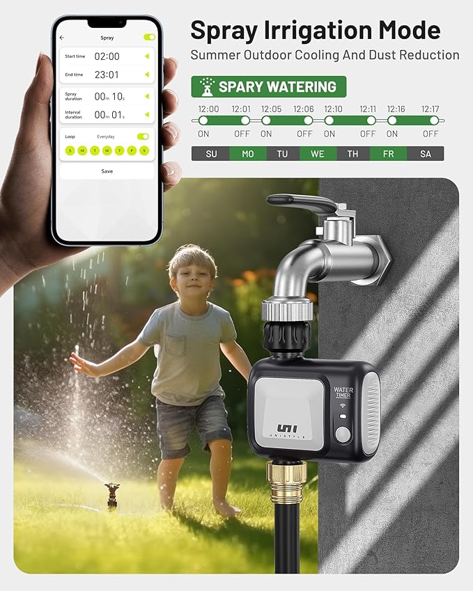WiFi Sprinkler Timer, Unistyle Programmable Smart Water Timer, WiFi Irrigation Controller with Rain Delay/Auto Mode/Manual, Outdoor Hose Timer for Lawns, Yards and Garden-VerdiqueGarden