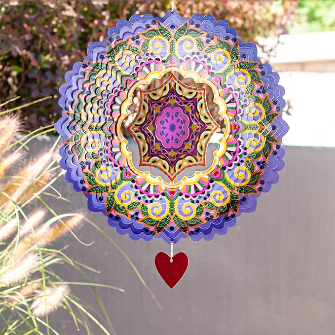 SteadyDoggie 12-Inch 3D Wind Spinners Outdoor - Mandala Purplerain Windmill Yard Decorations - Stainless Steel Laser Cut Ornament - Kinetic Garden Decor for Outside-VerdiqueGarden