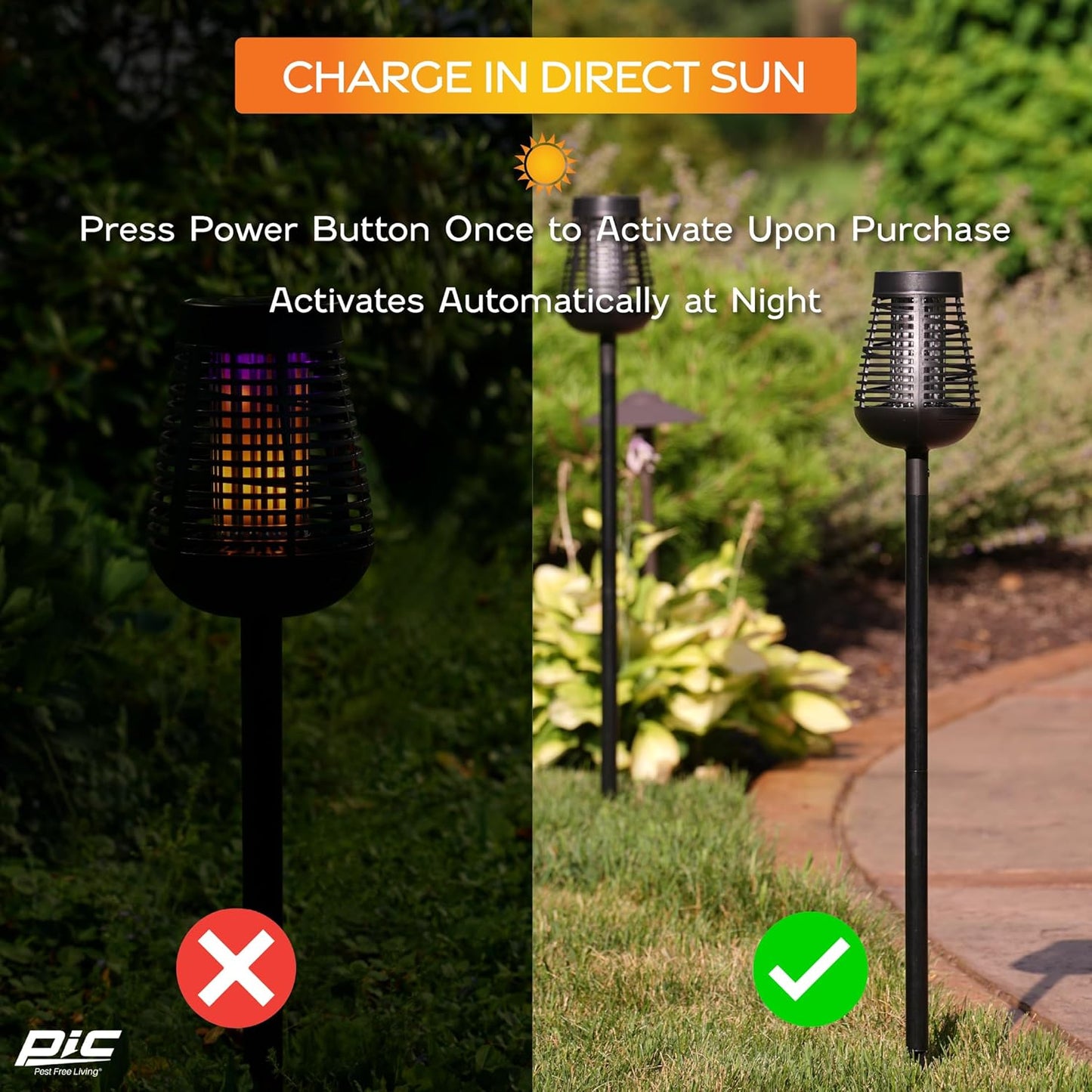PIC Solar Insect Killer Torch (DFST), Bug Zapper and Accent Light, Solar Bug Zapper - Kills Bugs on Contact-VerdiqueGarden
