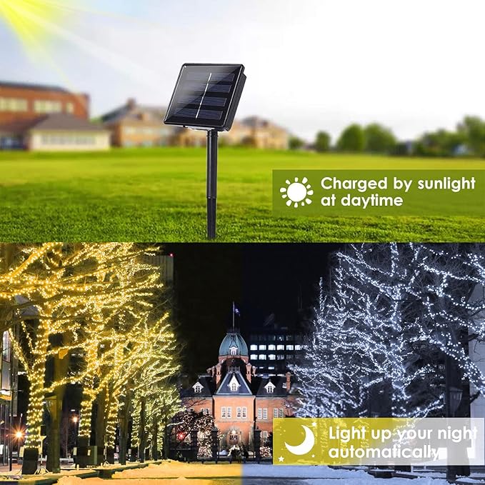 (Warm White ⇋ Cool White) Solar Christmas String Lights Outdoor, 2-Pack Total 80FT 200 LED Solar Twinkle Lights, Waterproof Copper Wire 8 Modes Solar Fairy Lights for Garden Tree Christmas Party Decor-VerdiqueGarden
