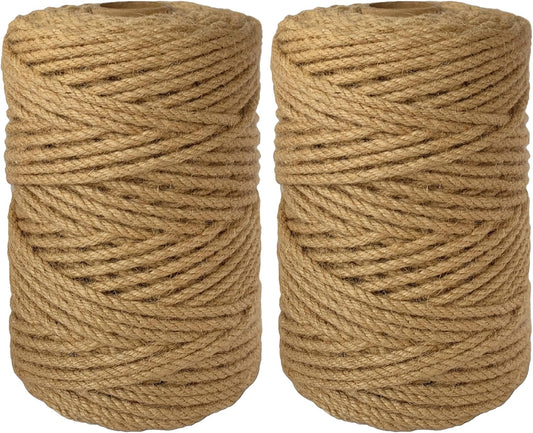 2-Pack Natural Jute Twine Rope, 5mm x 656ft Heavy Duty & Eco-Friendly - for Crafts, Gardening, Cat Scratching Post, Bundling & Hanging, 328Feet/Roll-VerdiqueGarden