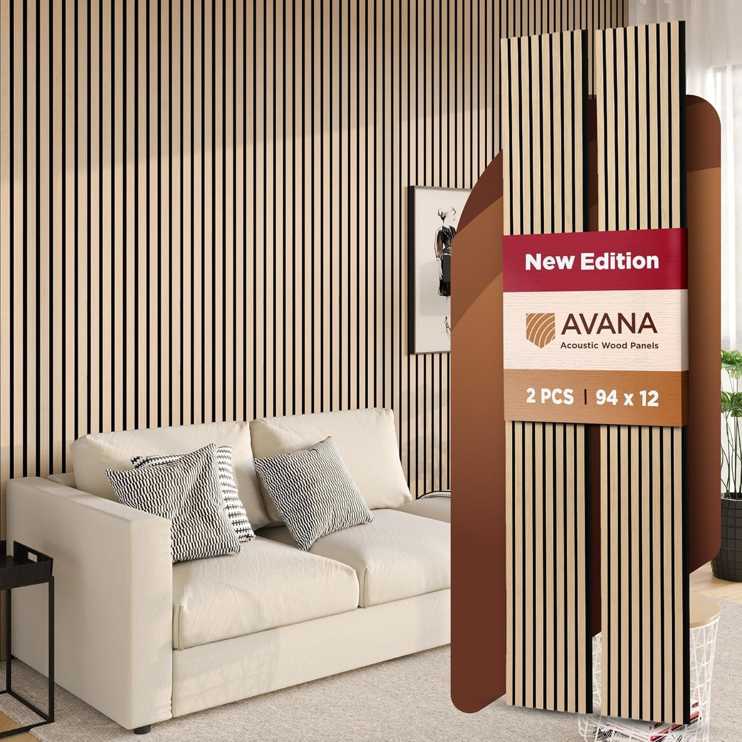 Avana Acoustic Wood Wall Panels – 94.4 x 12.6 Inch White Oak Acoustic Panels 2 PCs – Wall Panels For Interior Wall Decor for Homes, Offices, Studios – Pleasing Design Wood Panels For Wall-VerdiqueGarden