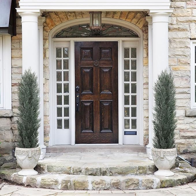 THE BLOOM TIMES 6ft Tall Topiary Trees Artificial Outdoor – UV Resistant Faux Cedar Pine Cypress Bushes and Shrubs, Fake Potted Plants for Front Porch Outside Planter Patio Decor, Set of 2 (6 Foot)-VerdiqueGarden