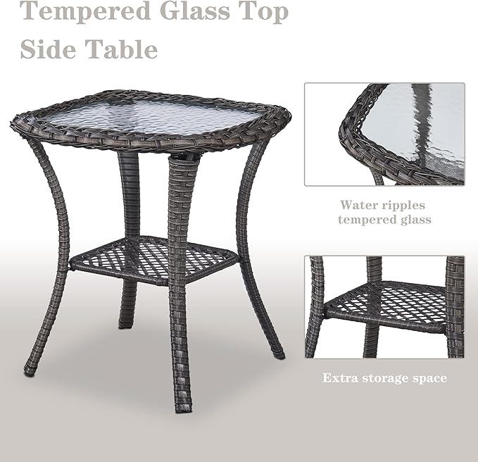 3 PCS Patio Furniture Set - Mixed Grey Wicker Swivel Rocking Chairs with Side Table, Furniture Set for Outdoor-VerdiqueGarden