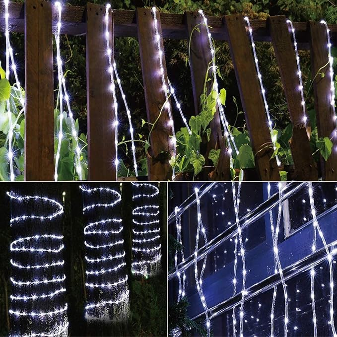 50ft 360 LED Rope Lights Outdoor, Connectable and Flexible Tube Lights with 8 Modes, Waterproof Indoor Outdoor LED Rope Lighting for Deck, Garden, Pool, Patio, Indoor Outdoor Decorations (White)-VerdiqueGarden