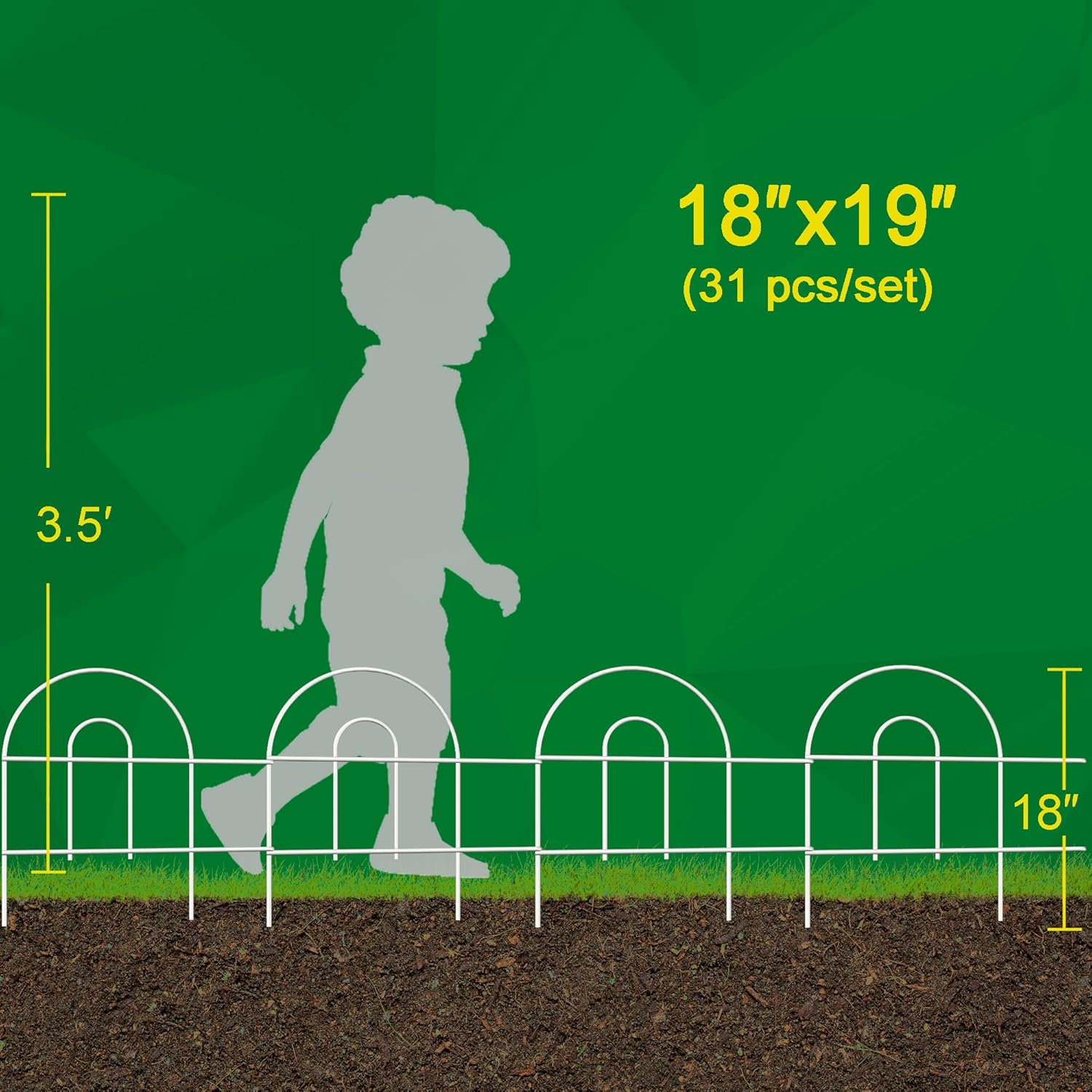 Decorative White Garden Fence Border 18in X50ft Outdoor Metal Wire Garden Fencing Flower Bed Folding Fences Panel Patio Edging Landscape for Yard-VerdiqueGarden