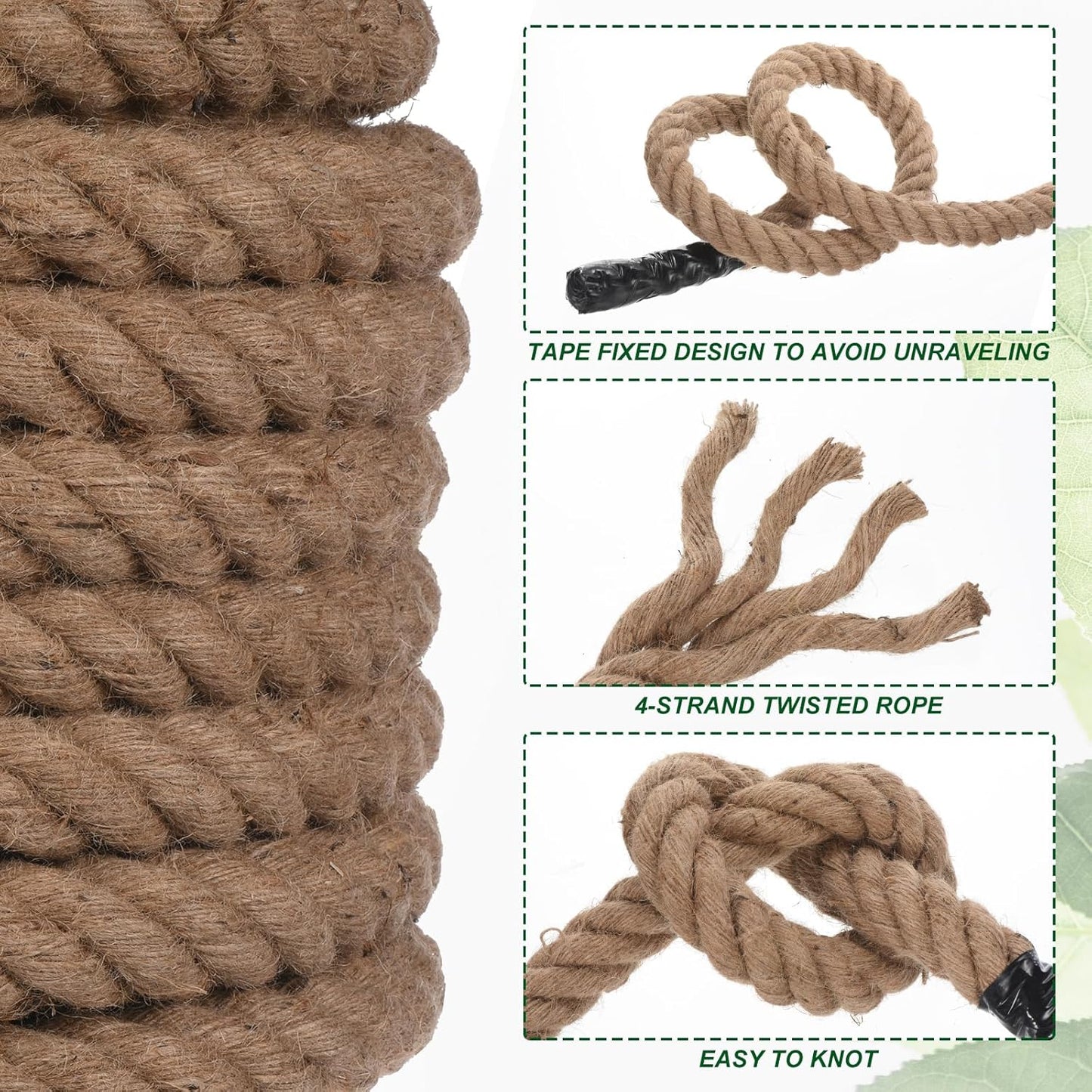 PATIKIL Jute Rope 1-1/2 Inch x 100 Feet Twisted Manila Rope Jute Rope Natural Thick Jute Rope Twine Burlap Rope for Docks Railings Bundling Craft Tug of War Decorating-VerdiqueGarden