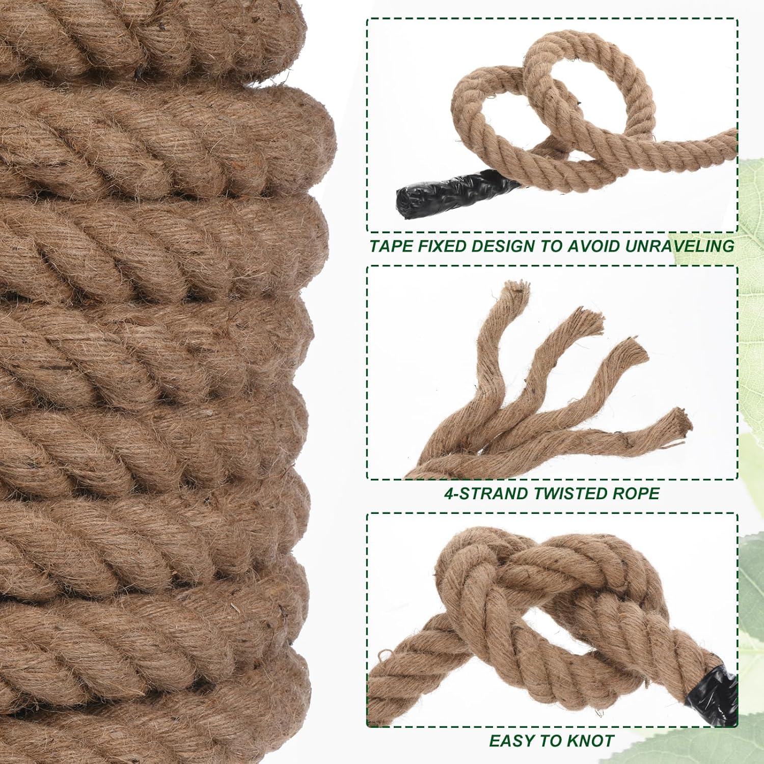 PATIKIL Jute Rope 1-1/2 Inch x 100 Feet Twisted Manila Rope Jute Rope Natural Thick Jute Rope Twine Burlap Rope for Docks Railings Bundling Craft Tug of War Decorating-VerdiqueGarden