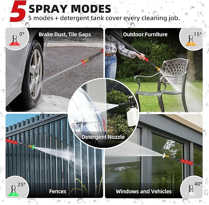 Electric Pressure Washer, 2.5 Max GPM Power Washer with Foam Cannon, Powerwasher with 4 Nozzles, High Pressure Washer for Cars, Driveways, Patios, Decks-VerdiqueGarden