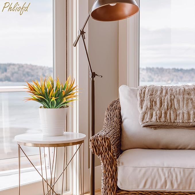 16Pcs Artificial Grass Fake Plants 17.3in Outdoor Plastic Plants UV Resistant Greenery Fake Grass for Home Window Garden Office Patio Hanging Planter Pathway Front Porch Décor Orange Yellow-VerdiqueGarden