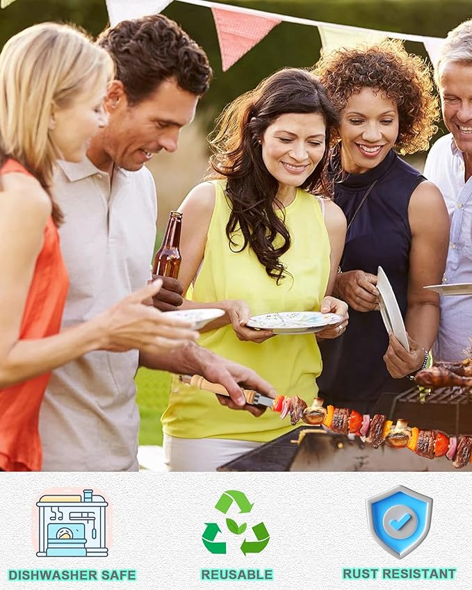 21.5 inch Long Flat Skewers for Kabobs (12 PCS),0.4" Wide 304 Stainless Steel Barbecue Kebab Skewers for Grilling with Wood Handle,Durable for BBQ Metal Kabob Skewer Sticks for Outdoor-VerdiqueGarden