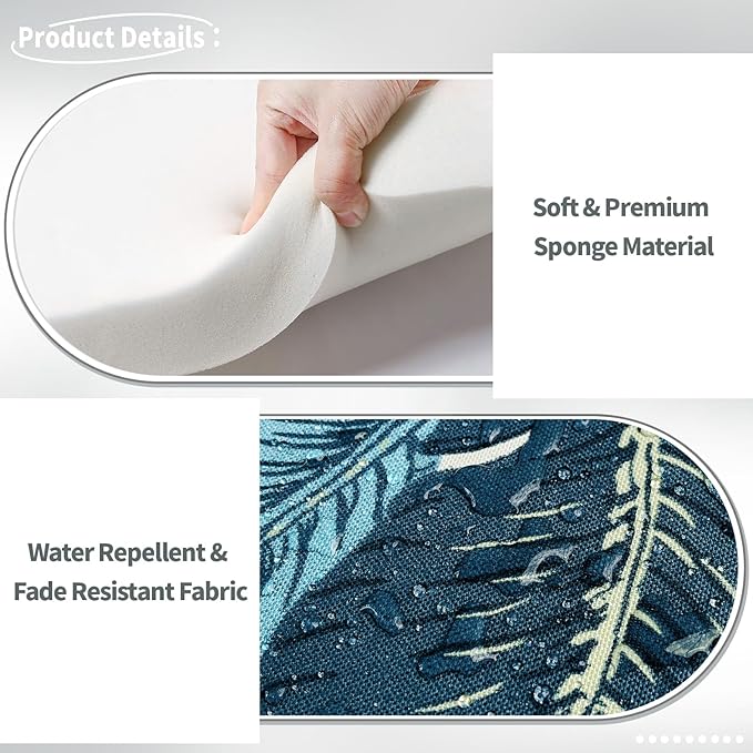 Indoor/Outdoor Chair Cushions 16x17 Inch, Patio Chair Cushions with Ties, All Weather Seat Cushions for Patio Furniture Home Garden Chair Use, Set of 4, Swaying Palms Blue-VerdiqueGarden